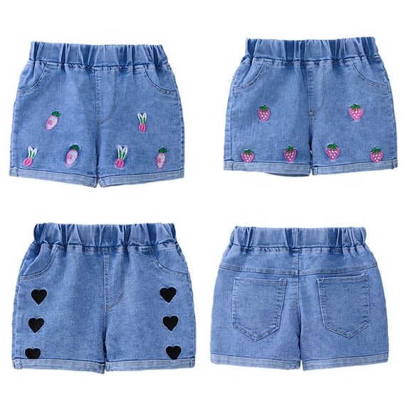 Esaierr Girls Denim Jean Shorts for Girls,Baby Summer Cotton Denim Shorts Elastic Soft Stylish Comfort Pants Embroidery Shortie Shorts for 1-6Years