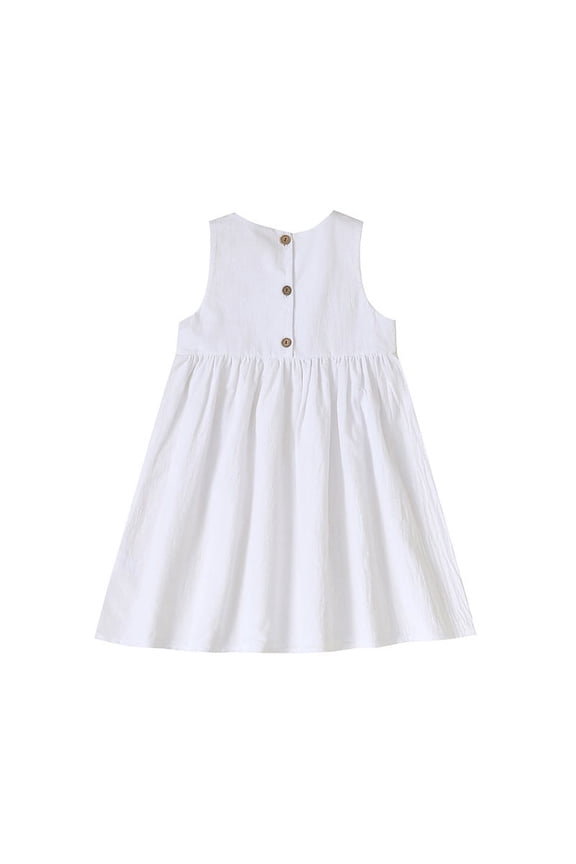 Girls Dress for Toddler Baby 2-6Y Sleeveless Solid Color Buttons Princess Dress Summer Kids Cotton Hemp Casual Dress