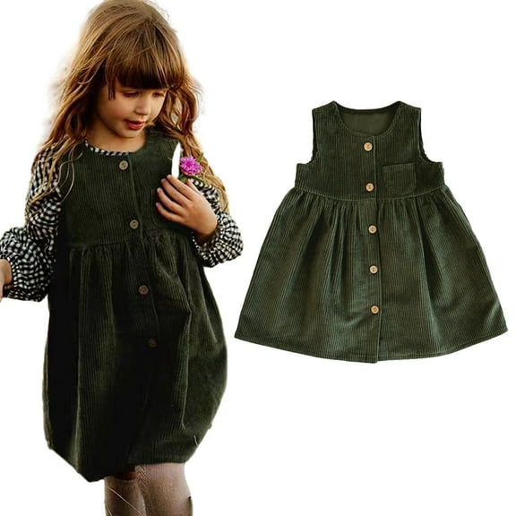 Esaierr Girls Fall Winter Corduroy Sleeveless Dress Solid Color Casual Party Dress Buttons Warm Vest Skirt Clothes for Toddler Kids 1-6 Years
