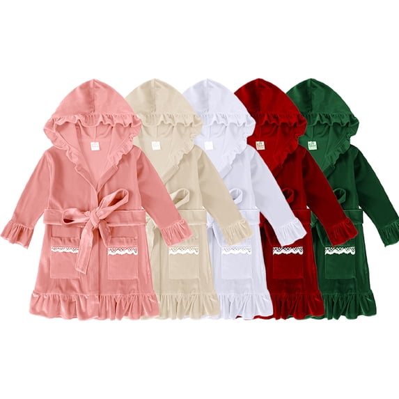 Esaierr Kids Toddlers Girls Fleece Robes Hooded Bathrobes for Babies Toddlers,Toddler Night-Robe Soft Coral Fleece Pajamas for 9M-9Y,Newborn Mid Length Bathrobes Robe
