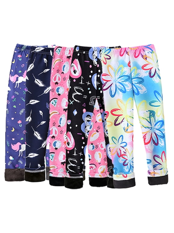 Girls Fleece Lined Leggings for baby kids Printing Tight Trousers Milk silk Stretch Pants Toddler Spring Autumn Warm Fleece Bottoms 3pcs