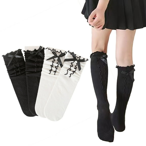 Esaierr Girls Knee-High Socks for Kids Toddler Cute Bow Thigh Socks Baby Spring Fall Thigh High Socks 2 Pairs