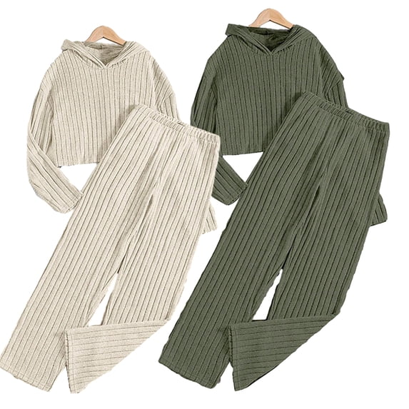 Esaierr Girls Knit Sweatshirt Pants 2Pcs Outfit Set for Kids Teen Knit Hooded Sweatsuit Top + Long Pants Set Spring Winter Fall Clothes Big Girls Tracksuits Sets for 8-14Years