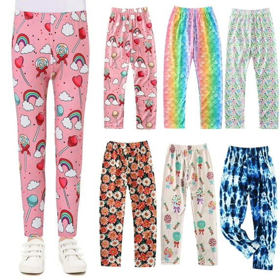 Esaierr Girls Leggings Tights for Kids Toddler,Little Girls Stretch Pants Baby Girls Printed Bottoms Summer Spring Stretch Pants Trousers for 3-10Years