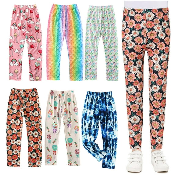 Esaierr Girls Leggings Tights for Kids Toddler,Little Girls Stretch Pants Baby Girls Printed Bottoms Summer Spring Stretch Pants Trousers for 3-10Years