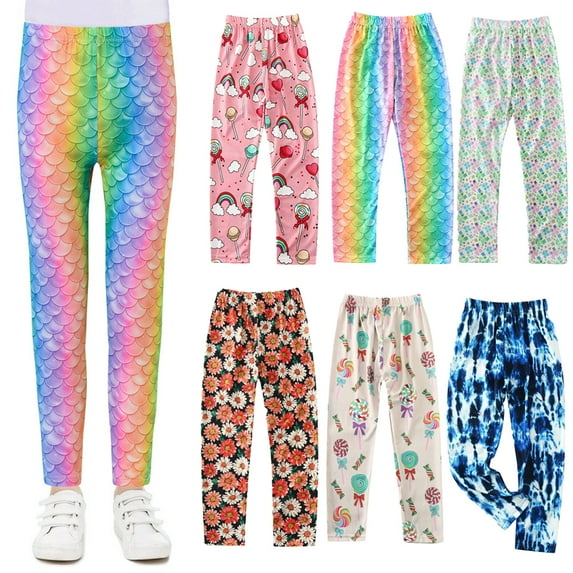 Esaierr Girls Leggings Tights for Kids Toddler,Little Girls Stretch Pants Baby Girls Printed Bottoms Summer Spring Stretch Pants Trousers for 3-10Years