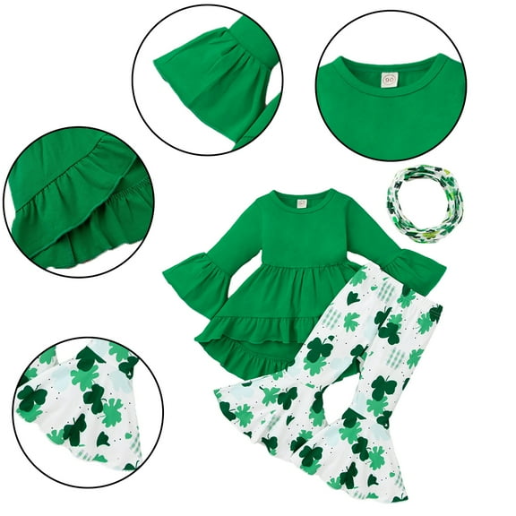 Esaierr Girls Outfits Clothes Set for Infant Baby Toddler 9M-4T 3Pcs Long Sleeve Dress Gauze Skirt Tops   Bell-Bottom   Headband Kids Stylish Spring Summer Set