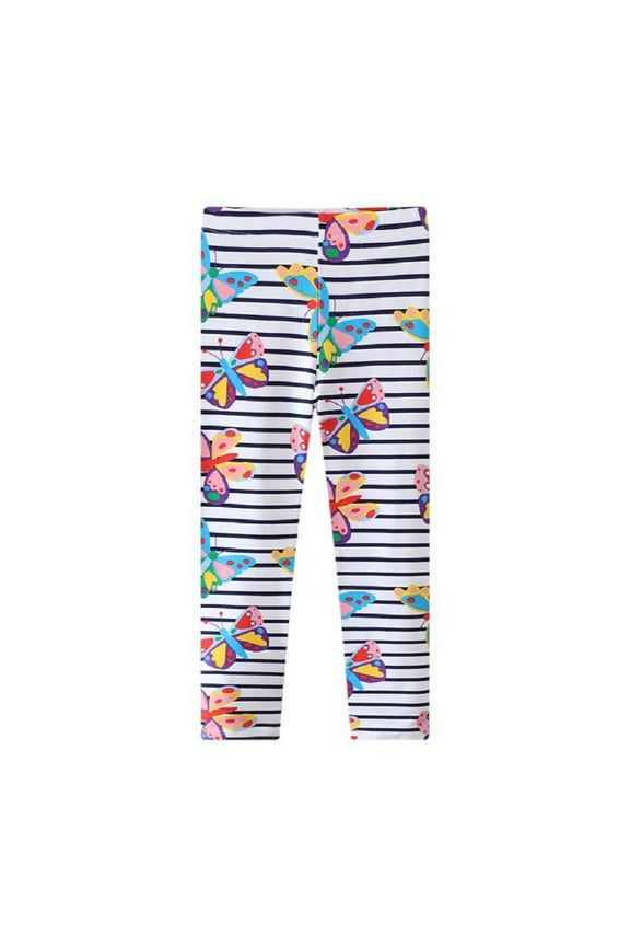 Girls Warm Leggings for Toddler Baby Kids Black White Striped Outer Wear Anti-Mosquito Long Pants for 2-7 Years Old Spring Autumn Cotton Leggings