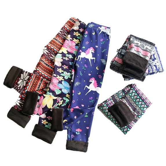 Esaierr Girls Winter Warm Leggings Fleece Pants for Kids Baby,Little Girls Stretch Pants Toddler Printed Thick Tights Leggings for 3-10 Years