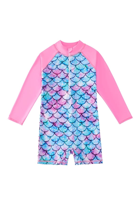 Girls's Boyleg Long Sleeve & Short Swimsuits,Girls One Piece Short Sleeve Boy-Leg Surfing Suit Sun Protection Bathing Suit for 4-12 Years Old