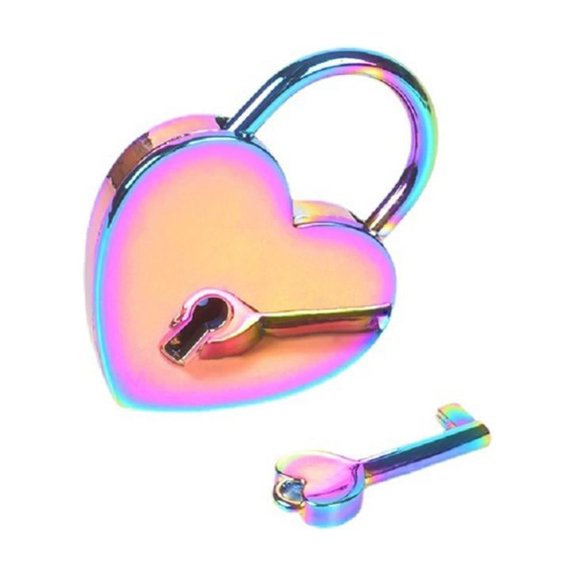 Esaierr Heart Shaped Padlock,Love Lock with Key Seven Colo Plating Heart-Shaped Lock 2.2x1.8in