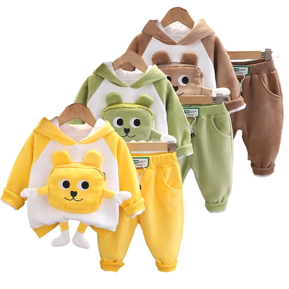 Esaierr Infant Baby Boys Girls Sweatshirt Clothes Outfit Toddler Fall Winter Tracksuit Outfits 9M-4Y Hoodie Padded Sweatsuit and Jogger Pants 2PCS Set