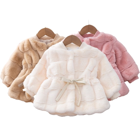 Esaierr Infant Baby Fall Winter Jacket Coats for Girls Fashion Plush Outerwear Toddler Lace-Up Soft Fuzzy Puffer Coats Jacket 9 Months-5 Years