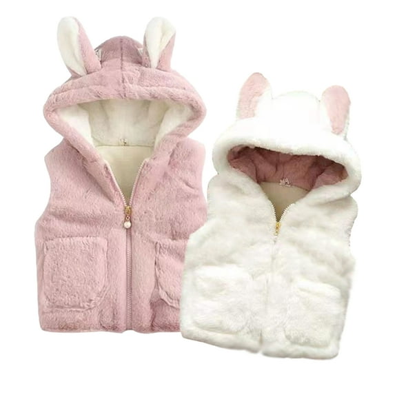 Esaierr Infant Baby Girls Fall Plush Vests Sleeveless Fleece Jacket Rabbit Ears Hoodie Waistcoat Warm Padded Winter Coat Outerwear for 6 Months-5 Years