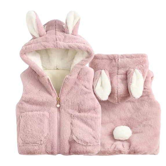 Esaierr Infant Baby Girls Fall Plush Vests Sleeveless Fleece Jacket Rabbit Ears Hoodie Waistcoat Warm Padded Winter Coat Outerwear for 6 Months-5 Years