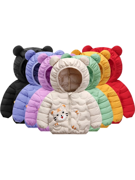 Infant Toddler Boys Girls Winter Down Cotton Jacke Baby Cartoon Coats Ears Hooded Short Outwear Thickening Snowsuit for 9 Months-4 Years