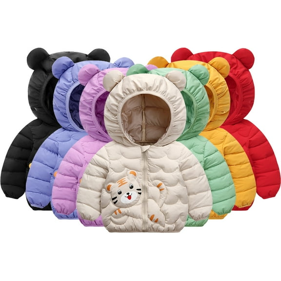 Esaierr Infant Toddler Boys Girls Winter Down Cotton Jacke Baby Cartoon Coats Ears Hooded Short Outwear Thickening Snowsuit for 9 Months-4 Years