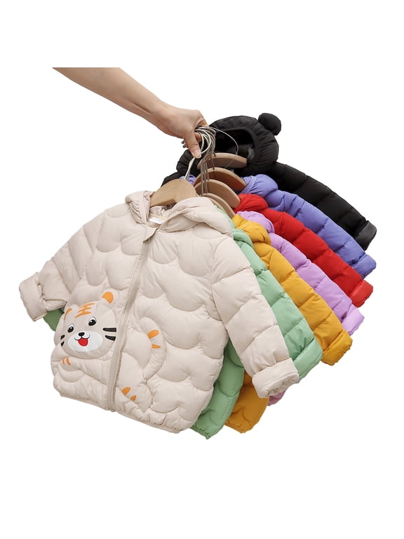 Infant Toddler Boys Girls Winter Down Cotton Jacke Baby Cartoon Coats Ears Hooded Short Outwear Thickening Snowsuit for 9 Months-4 Years