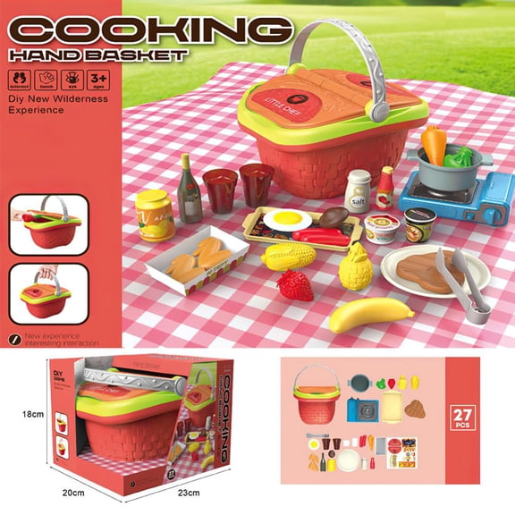 Esaierr Kid Play House Picnic Basket Simulation Fruit Portable Storage Set Multi Kind of Toy for 3+Y