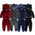 thumbnail image 1 of Esaierr Kids Baby 2Pcs Fleece Hooded Tracksuits Outfits for Boys Girls,Fall Winter Ears Hooded Toddler Fleece Sweatsuits Zip up Jogging Set with Pockets for 9M-8Y, 1 of 8