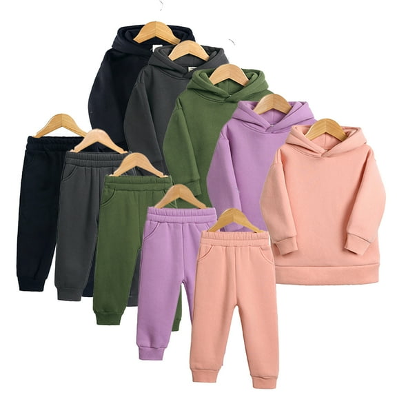 Esaierr Kids Baby 2Pcs Fleece Tracksuit Sweatpants Outfits for Boys Girls,Kids Hoods Sweatshirt Thick Casual Suit Toddler Zipper Sweat Suits Jogger Set for 1-7T
