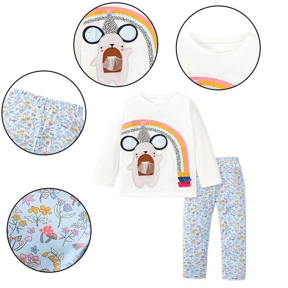 Esaierr Kids Baby 2Pcs Spring Fall Outfit Set for Girls,Little Girls Long-Sleeve T-shirt Outfit Set Casual Clothes Toddler Sweatsuits Tracksuits Cute Outfit for 2-7Y