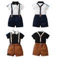 thumbnail image 1 of Esaierr Kids Baby 2Pcs Summer Gentleman Outfit Suits for Boys,Toddler Short Sleeved Solid Color Top Dress Shirt+Suspender Shorts Newborn 2Pcs Summer Set ,Sizes 3M-6T, 1 of 8