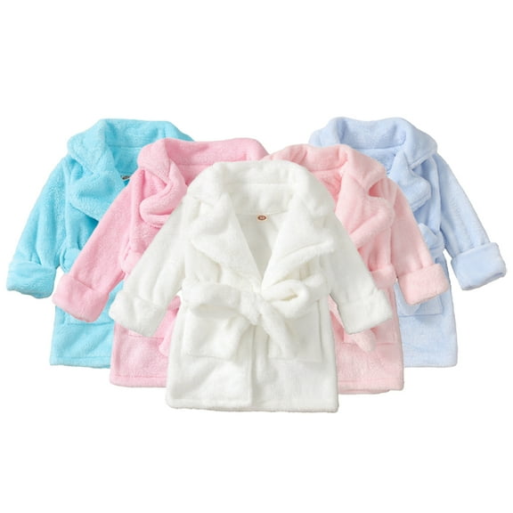 Esaierr Kids Baby Bathrobe Pajamas for Boys Girls,Toddler Fleece Robes Long Sleeves V-Neck Night-Robe Solid Color Medium Length Sleepwear Loungewear Kids Pjs,Size 1-7 Years