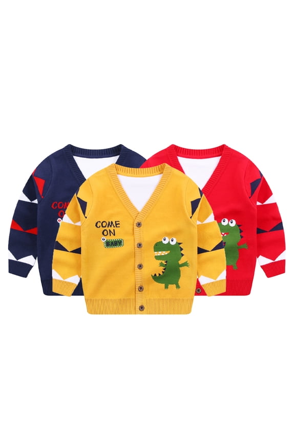 Kids Baby Boys Cardigan Sweater Outerwear Toddler Cardigan Knitted Coats 1-7Y Kid Cute Knit Sweater Coats Dinosaur Print Spring Autumn Knit Cardigan