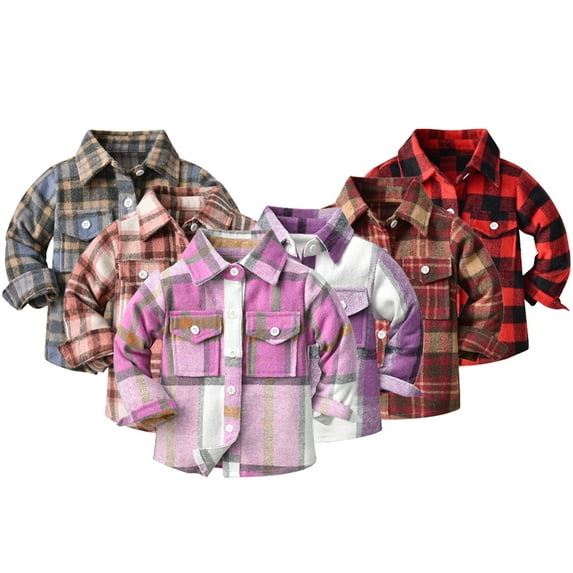 Esaierr Kids Baby Boys Fall Winter Shirt Outwear 6M-9Y Toddler Plaid Long Sleeve Lapel Button Shirts Newborn Spring Fall Coat Jackets Tops