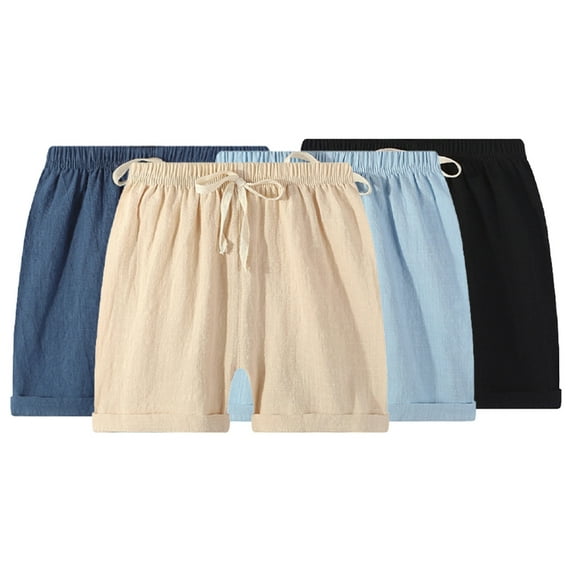 Esaierr Kids Baby Boys Girls Cotton Linen Shorts Casual Solid Colour Jogger Short Pants Summer Lacing Beach Shorts with Pockets Size 2-13T