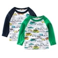 thumbnail image 1 of Esaierr Kids Baby Boys Girls Cotton T-Shirt Toddler Crewneck Long Sleeve Tees Cartoon Car Printing Spring Fall Unisex Bottoming Shirt Breathable Tops for 1-10 Years, 1 of 9