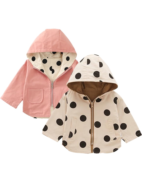 Kids Baby Boys Girls Spring Autumn Jacket Infant Lightweight with Hooded Cartoon Coats Toddler Infant Dot Print Windbreaker Outerwear for 9M-5Y