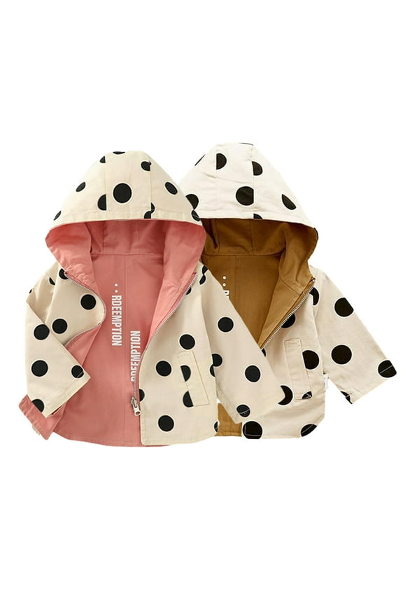 Toddler Kids Spring Autumn Jacket for Boys Girls Baby Newborn Windproof Windbreaker Outdoor Hooded Dot Print Cartoon Coats Clothes Double Sided Coat