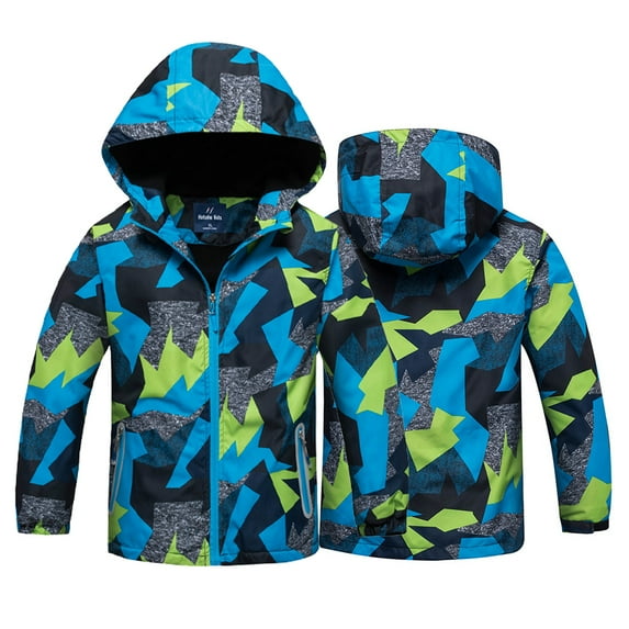 Esaierr Kids Baby Boys Girls Waterproof Jackets Coats Baby Lightweight Raincoats Fleece Lining Outdoor Sports Windbreaker Hooded Windbreaker Outwear for 3-14 Years