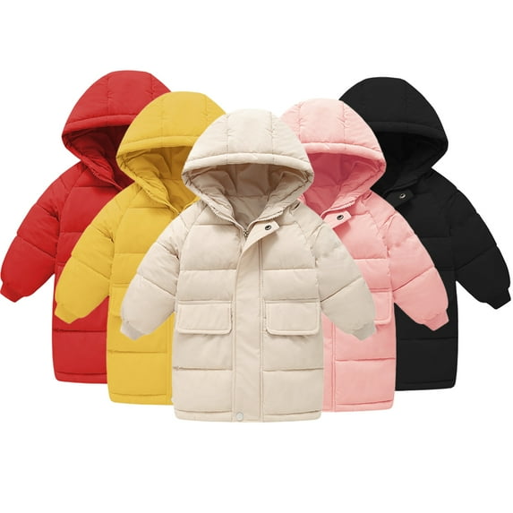 Esaierr Kids Baby Boys Girls Winter Down Coats Toddler Hooded Puffer Jacket Windproof Warm Coats Medium-Length Knee-Length Jacket Outerwear 1-8Y