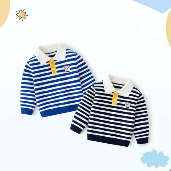 Esaierr Kids Baby Boys Navy Stripes Knit Sweater Cotton Knit Top V-Neck Undershirts Spring Fall Cardigan Jacket for 7M-8T