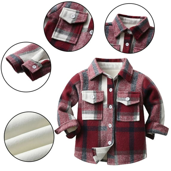 Esaierr Kids Baby Boys Plaid Shirt for Toddler Newborn Padded Shirt Long Sleeve Cotton Boys Casual Breathable Autumn Shirt for 6M-9Y