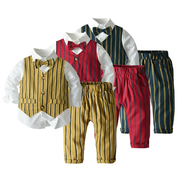 Esaierr Kids Baby Boys Suit Toddler Formal Outfit Toddler 4 Piece Vest Gentleman Clothes Long Sleeve Shirt and Pants Set Newborn Clothing Sets for 3Month-6 Years