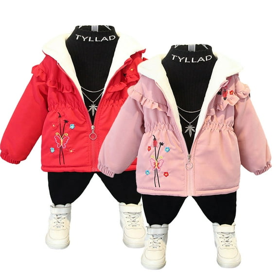 Esaierr Kids Baby Fall Winter Jacket for Girls,Little Girls Hooded Long-Sleeve Cotton Coats Zipper Fleece Outwear Thickened Warm Windproof Plush Jacket Outwear Top for 1-8Y