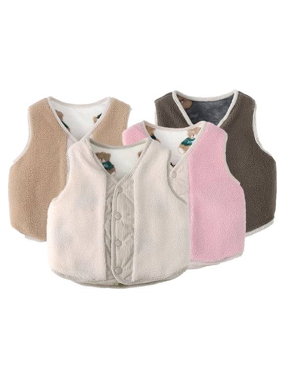 Kids Baby Fleece Vests Outwear Button V-Neck Fall Winter Spring Sleeveless Coats 9M-5Y Unisex Newborn Sleeveless Waistcoat Jacket for Toddler Baby Boys Girls
