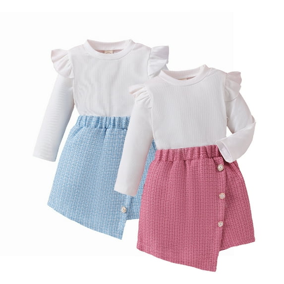 Esaierr Kids Baby Girls 2Pcs T-Shirt Dress Outfit,Fall Winter Clothes High Neck T-Shirt Tops+Mini Skirts+Hat Outfit,6M-5Y Toddler Newborn Fall Winter Set