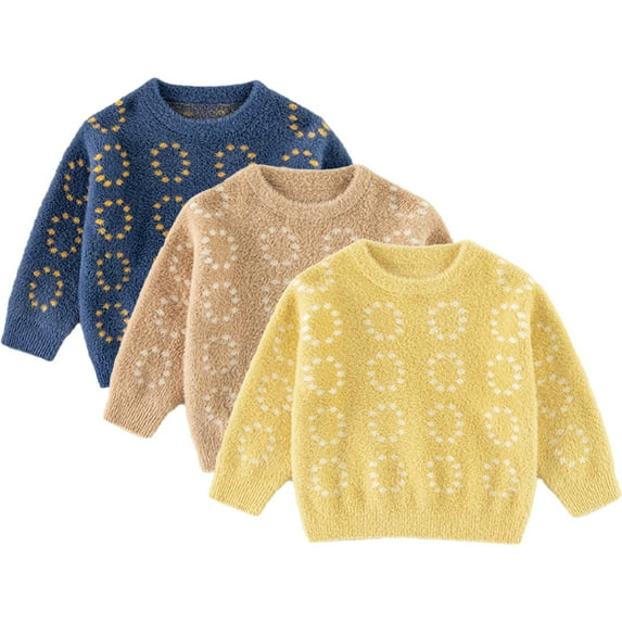 Esaierr Kids Baby Girls Boys Autumn Winter Knit Sweater,Long Sleeve Knitted Jumper Tops Winter Warm Pullover Tops 2-12Y Toddler Thickened Winter Sweater Sweatshirt