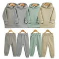 thumbnail image 1 of Esaierr Kids Baby Girls Boys Fall Winter Tracksuit Outfit 1-7Y Colid Color Pullover Hoodie and Casual Long Pants Sweatsuit Set Thickened Warm Clothing, 1 of 9
