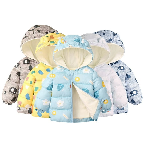 Esaierr Kids Baby Girls Boys Winter Jacket,Toddler Warm Hooded Warm Jacket Baby Short Cartoon Printing down Cotton Outerwear for 1-6Y