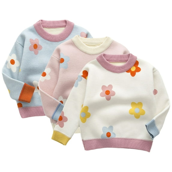 Esaierr Kids Baby Girls Crewneck Sweater Fall Winter Padded Thickened Flower Sweater for 1-7Y
