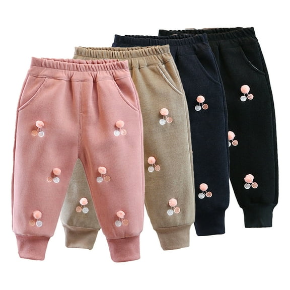 Esaierr Kids Baby Girls Fleece Warm Pants Newborn Active Pants Thick 6M-4Y Toddler Autumn Winter Jogger Pants Autumn Winter Sweatpants Leisure Elastic Waist