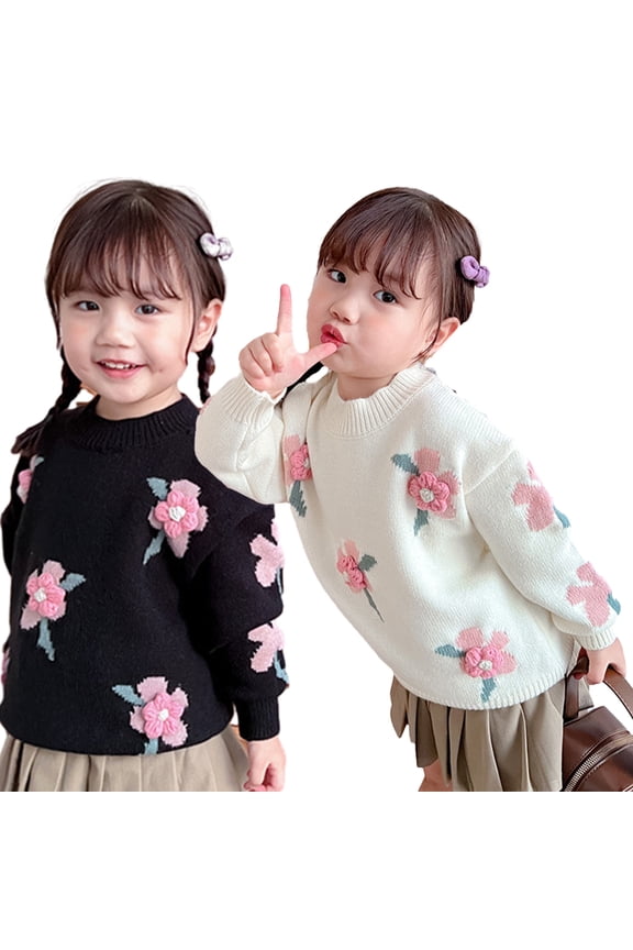 Kids Baby Girls Knit Sweater Pullover Flower Sweater Toddler Sweater Long Sleeve Sweet Top Fall Winter Coat for 1-8Y