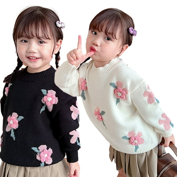 Esaierr Kids Baby Girls Knit Sweater Pullover Flower Sweater Toddler Sweater Long Sleeve Sweet Top Fall Winter Coat for 1-8Y