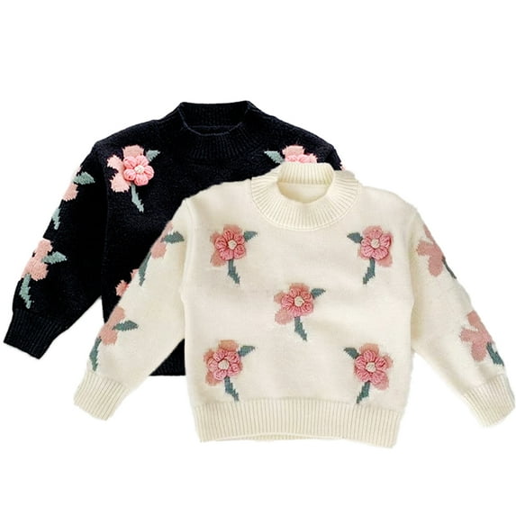 Esaierr Kids Baby Girls Knit Sweater Pullover Flower Sweater Toddler Sweater Long Sleeve Sweet Top Fall Winter Coat for 1-8Y